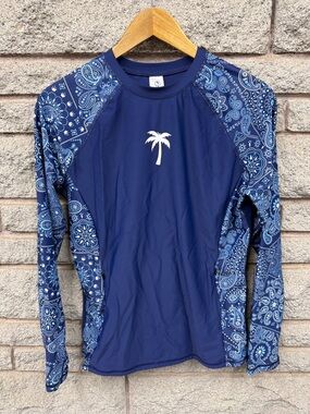 Halcurt Navy Palm-Print Long Sleeve Rash Guard